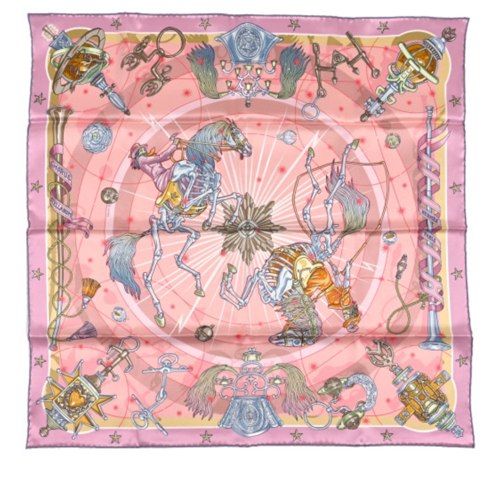 Hermes Pink and Gold Equestrian Scarf NWT